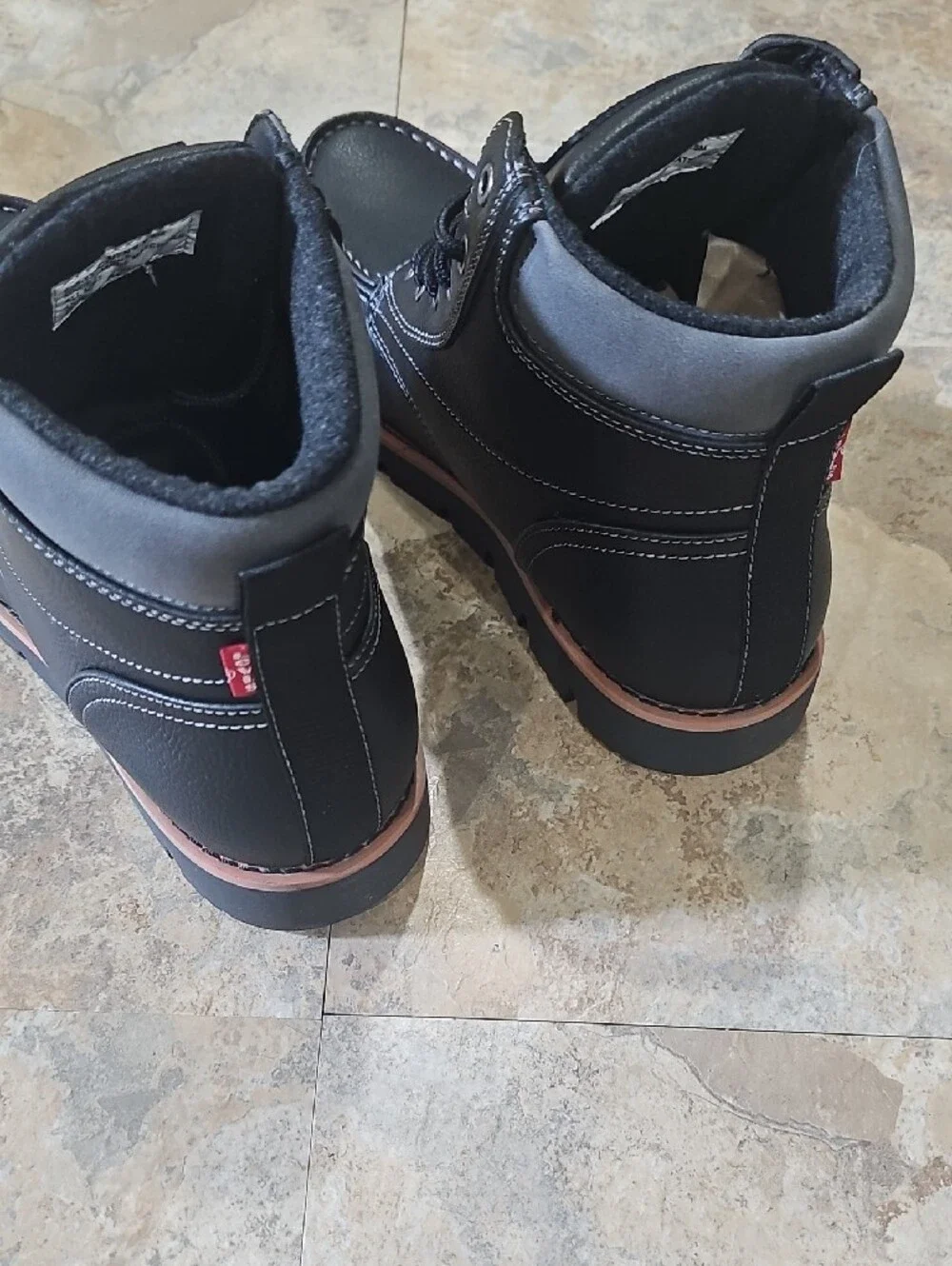 Levi's Black Lace-Up Moc Toe Boots with Brown Trim